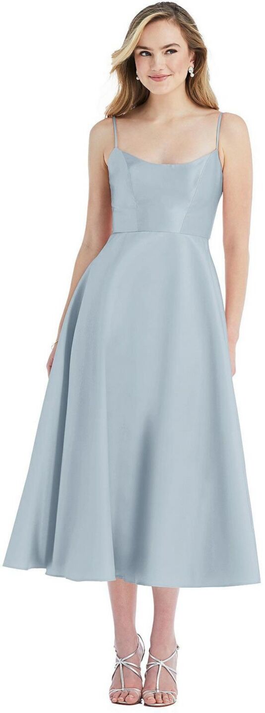 Alfred Sung Spaghetti Strap Full Skirt Satin Midi Dress - Mist