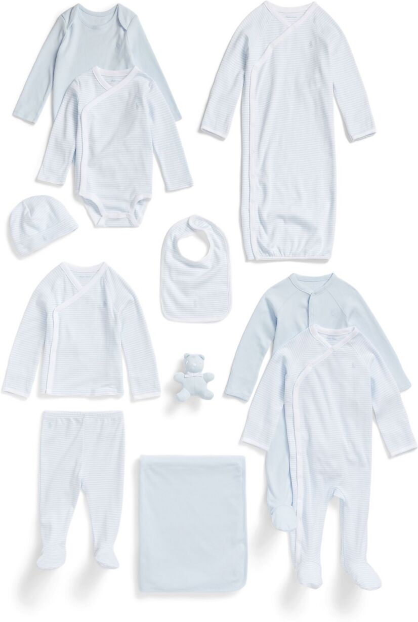 Ralph Lauren Polo Ralph Lauren Baby Boys or Girls Organic Cotton Gift Set, 11 Piece - Beryl Blue Multi