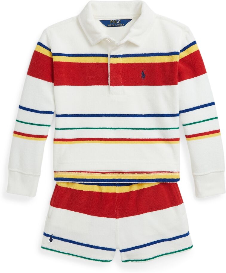 Ralph Lauren Polo Ralph Lauren Toddler and Little Girls Striped Terry Rugby Shirt and Shorts Set - Green Multi