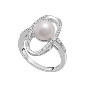 Macy's Cultured Freshwater Pearl (8mm) & Diamond (1/10 ct. tw.) Oval Ring in Sterling Silver - Sterling Silver