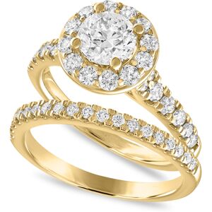 Macy's Diamond Halo Bridal Set (2 ct. t.w.) in 14k White or Yellow Gold - Yellow Gold