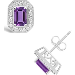 Macy's Amethyst (1-1/10 ct. t.w.) and Diamond (1/5 ct. t.w.) Halo Studs in Sterling Silver - Amethyst