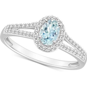 Macy's Aquamarine (2/5 ct. t.w.) & Diamond (1/4 ct. t.w.) Oval Halo Ring in Sterling Silver (Also in Opal) - Aquamarine