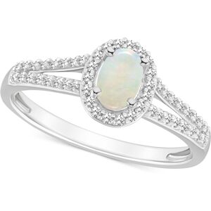 Macy's Aquamarine (2/5 ct. t.w.) & Diamond (1/4 ct. t.w.) Oval Halo Ring in Sterling Silver (Also in Opal) - Opal