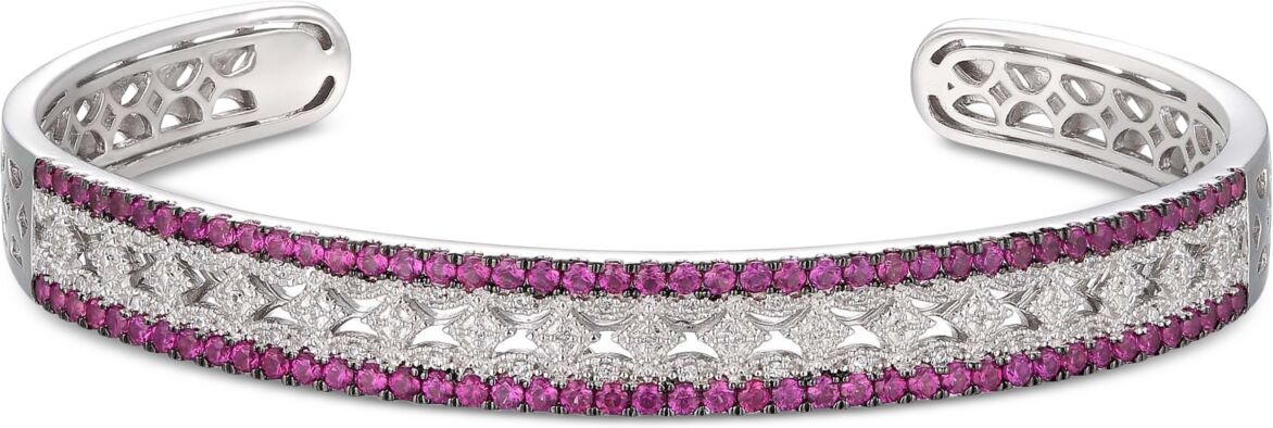 Macy's Sapphire (1-3/4 ct. t.w.) & Diamond (1/10 ct. t.w.) Bangle Bracelet in Sterling Silver (Also Available in Ruby & Emerald) - Ruby