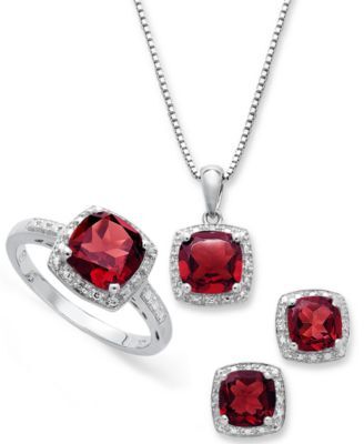 Macy's Gemstone Diamond Accent Jewelry Sets In Sterling Silver