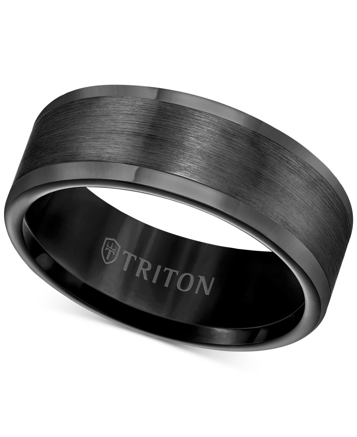 Triton Men's Ring, 8mm Wedding Band in White or Black Tungsten - Black Tungsten