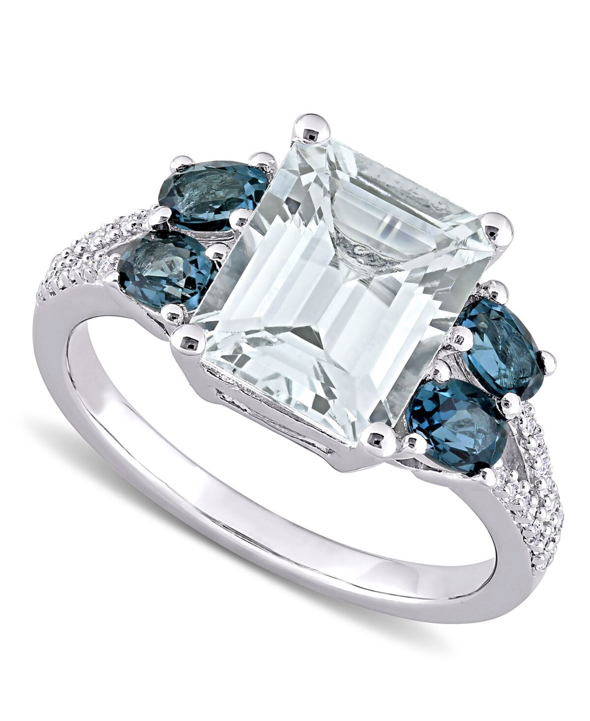 Macy's Aquamarine (3 ct. t.w.), Blue Topaz (1 ct. t.w.) & Diamond (1/10 ct. t.w.) Ring in Sterling Silver - Aquamarine