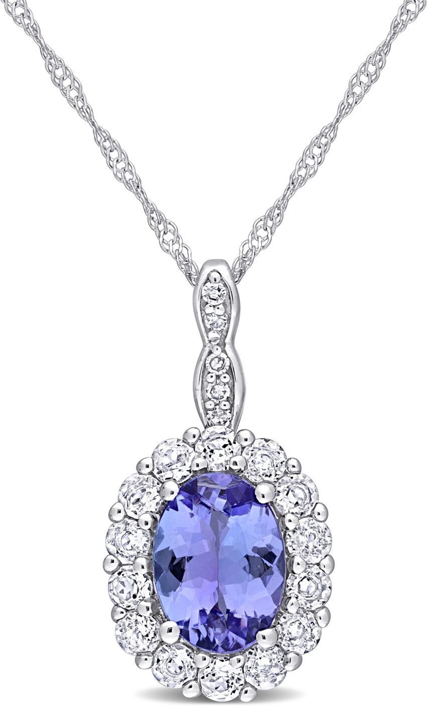 Macy's Tanzanite, Topaz and Diamond Accent Vintage-Like Halo Necklace in 14K White Gold - Tanzanite