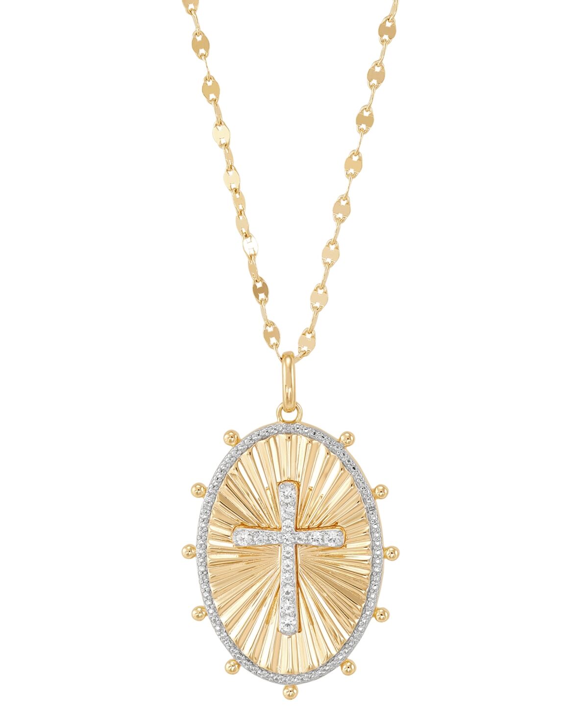 Macy's Lab-Created White Sapphire (1/4 ct. t.w.) & Diamond Accent Cross Oval Pendant Necklace in 14k Gold-Plated Sterling Silver, 16
