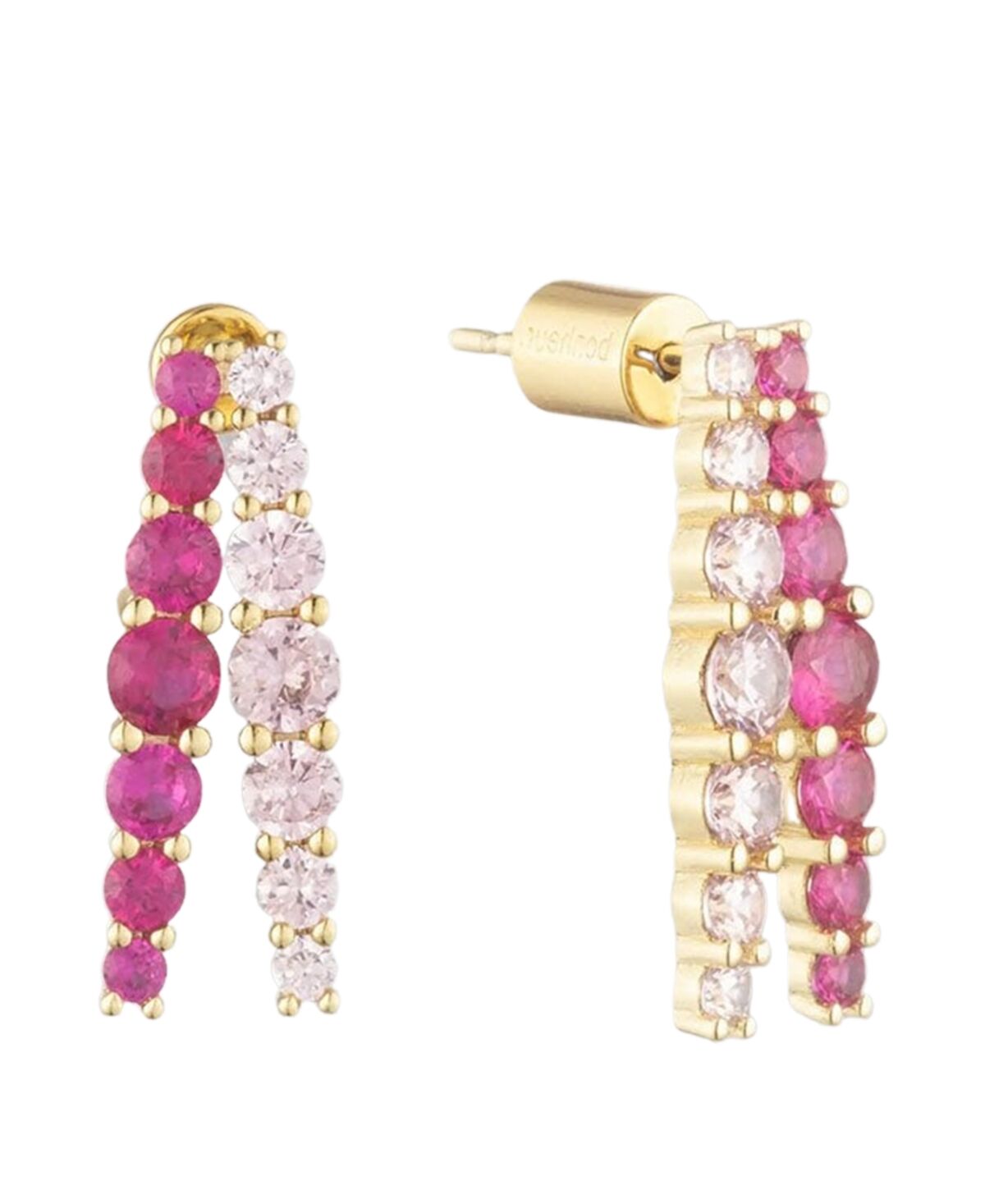Bonheur Jewelry Seraphine Pink Crystal Half Hoop Earrings - Karat Gold Plated Brass