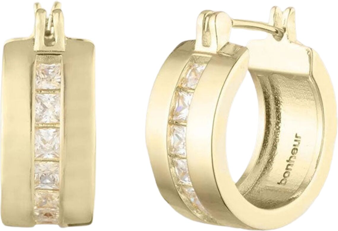 Bonheur Jewelry Livie Crystal Baguette Hoop Earrings - Karat Gold Plated Brass