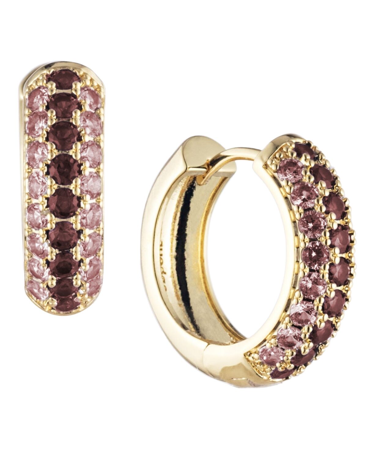 Bonheur Jewelry Addison Pink Red Crystal Mini Hoop Earrings - Karat Gold Plated Brass