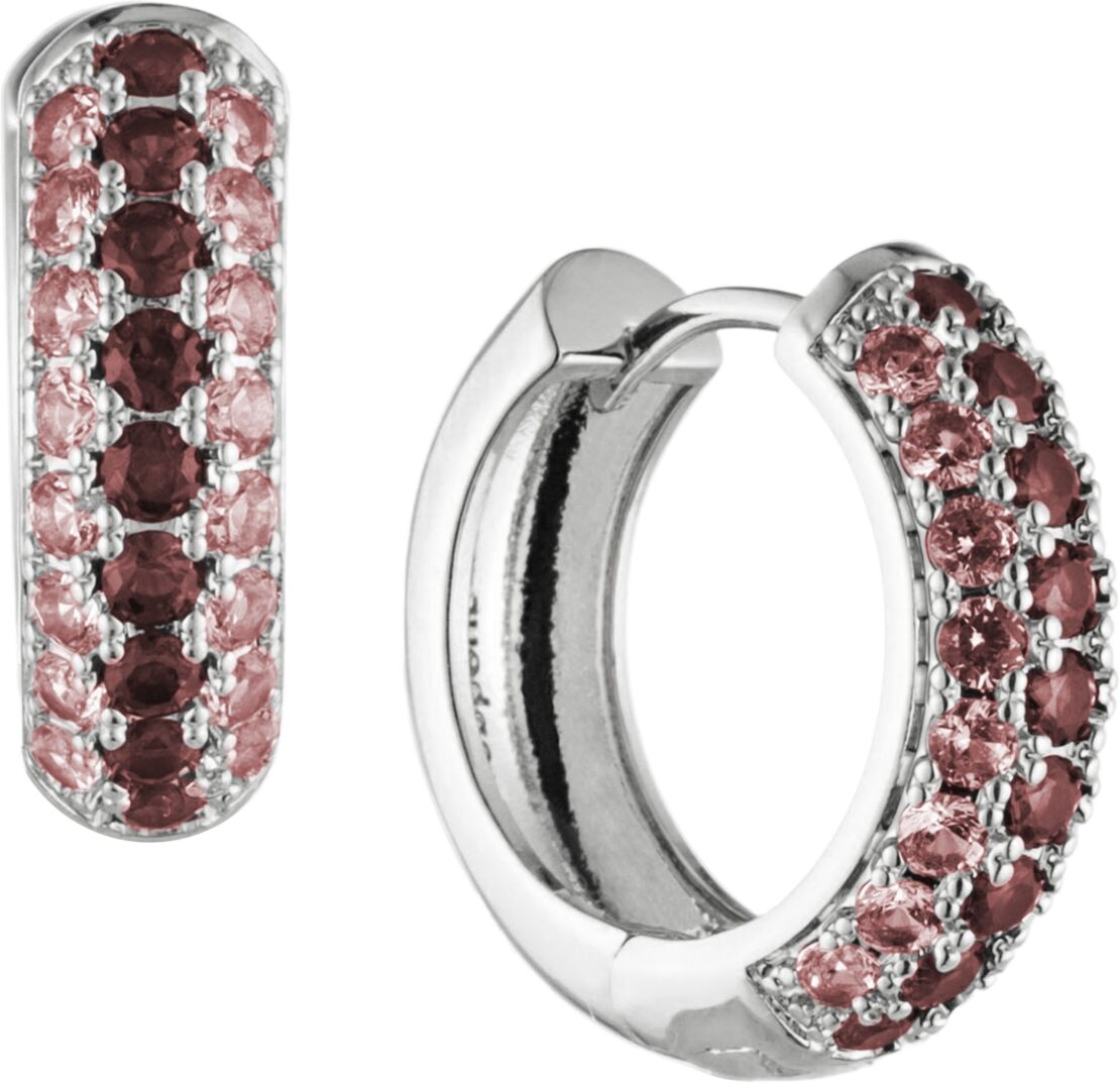 Bonheur Jewelry Addison Pink Red Crystal Mini Hoop Earrings - Rhodium Plated Brass