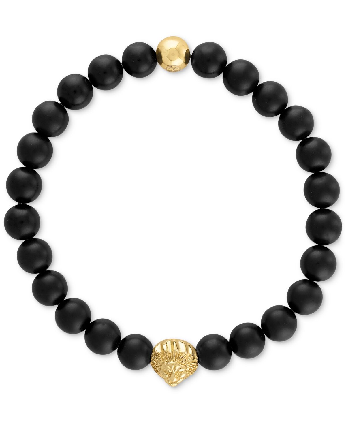 Esquire Men's Jewelry Onyx & Lion Bead Stretch Bracelet in 14k Gold-Plated Sterling Silver, (Also in Blue Tiger Eye), Created for Macy's - Black Onyx