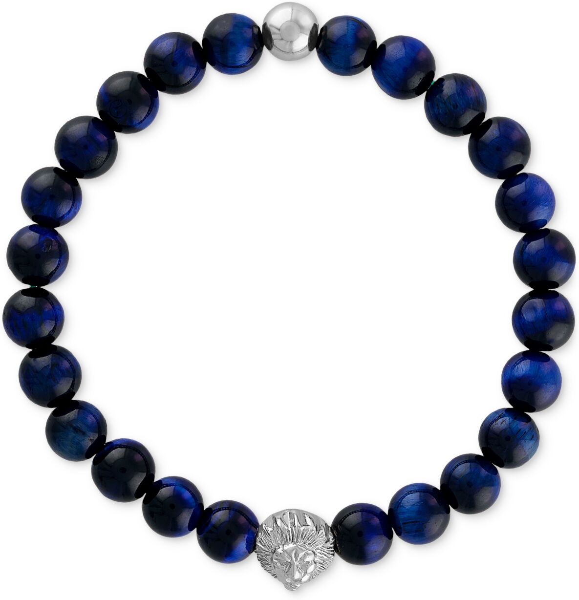 Esquire Men's Jewelry Onyx & Lion Bead Stretch Bracelet in 14k Gold-Plated Sterling Silver, (Also in Blue Tiger Eye), Created for Macy's - Blue Tiger