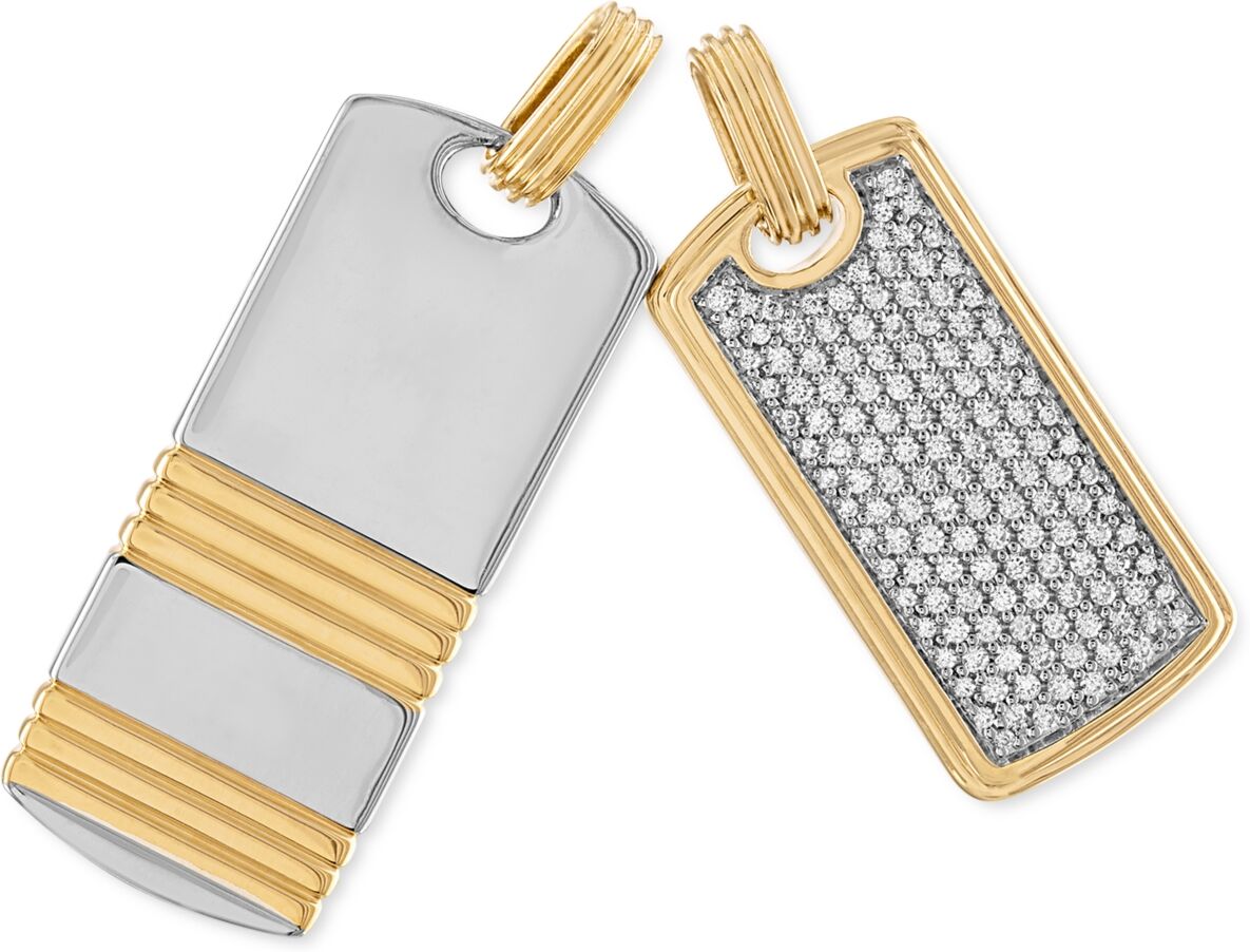 Esquire Men's Jewelry 2-Pc. Set Cubic Zirconia Pave & Ridged Dog Tag Pendants in Sterling Silver & 14k Gold-Plate, Created for Macy's - Gold Over Silv