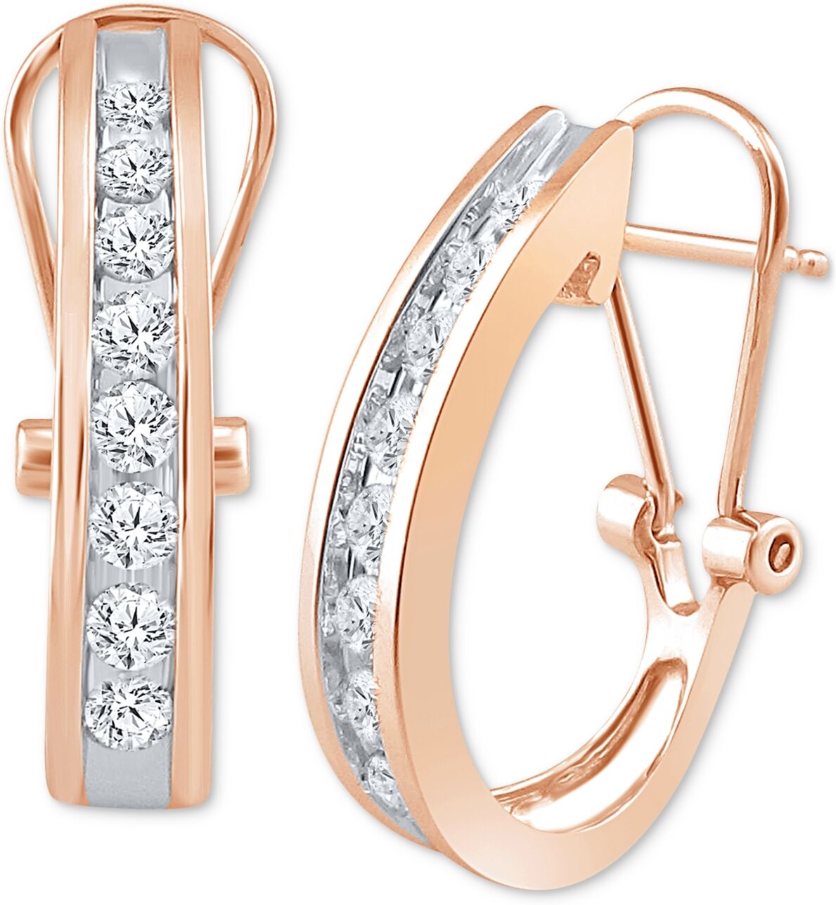 Macy's Diamond Channel-Set J-Hoop Earrings (1/2 ct. t.w.) in 10k White ,Yellow or Rose Gold - Rose Gold