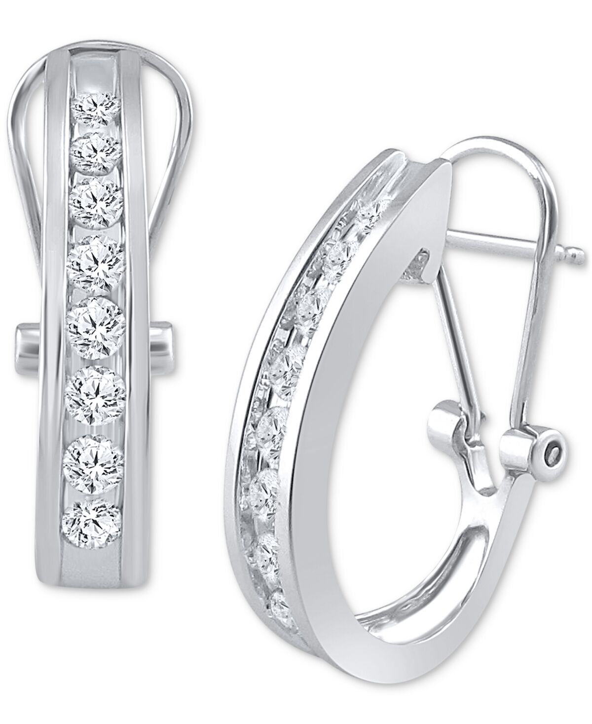 Macy's Diamond Channel-Set J-Hoop Earrings (1/2 ct. t.w.) in 10k White ,Yellow or Rose Gold - White Gold