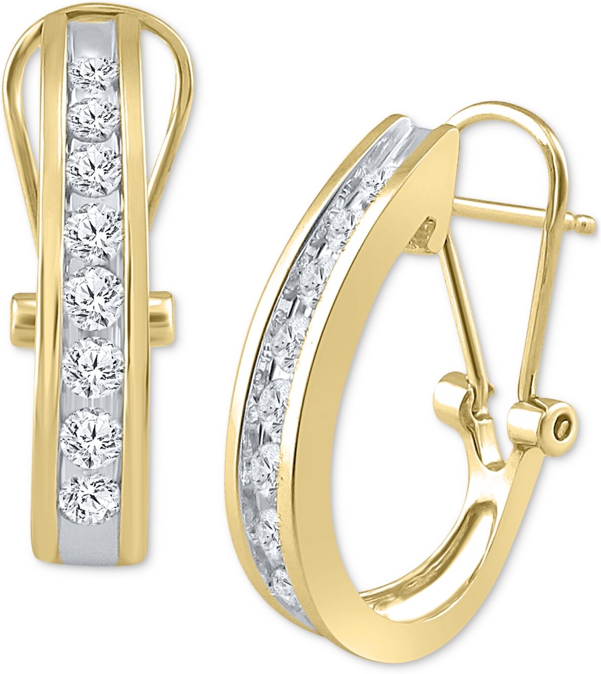 Macy's Diamond Channel-Set J-Hoop Earrings (1/2 ct. t.w.) in 10k White ,Yellow or Rose Gold - Yellow Gold