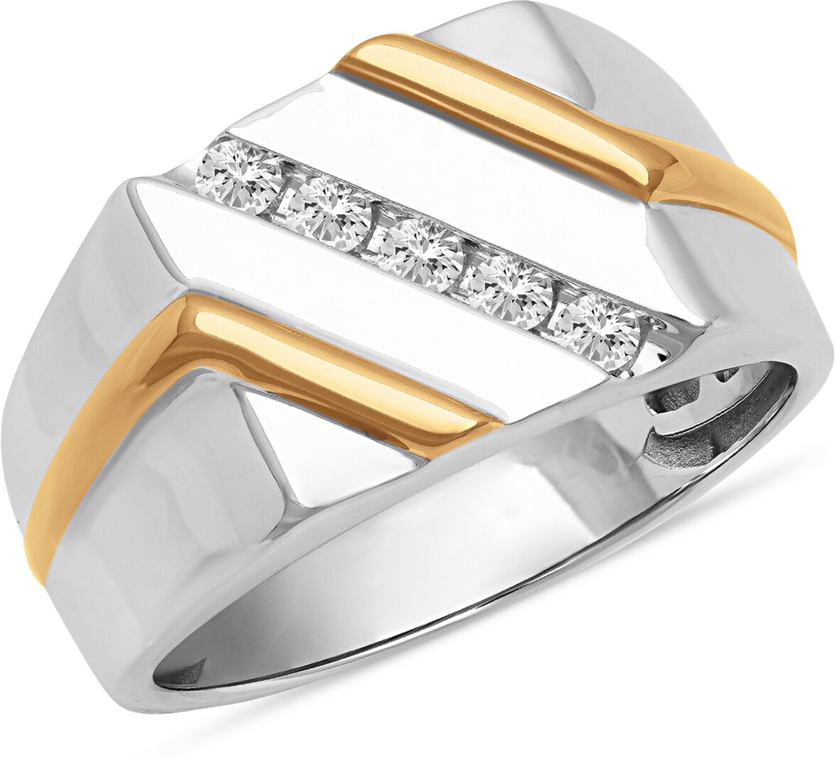 Macy's Men's Diamond Diagonal Ring (1/4 ct. t.w.) in Sterling Silver & 18k Gold-Plate - Silver