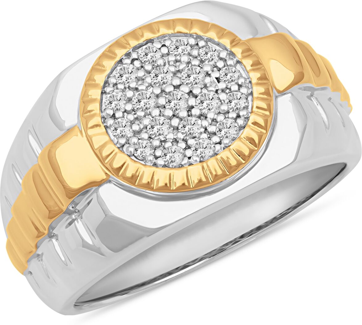 Macy's Men's Diamond Circle Cluster Ring (1/3 ct. t.w.) in Sterling Silver & 18k Gold-Plate - Silver