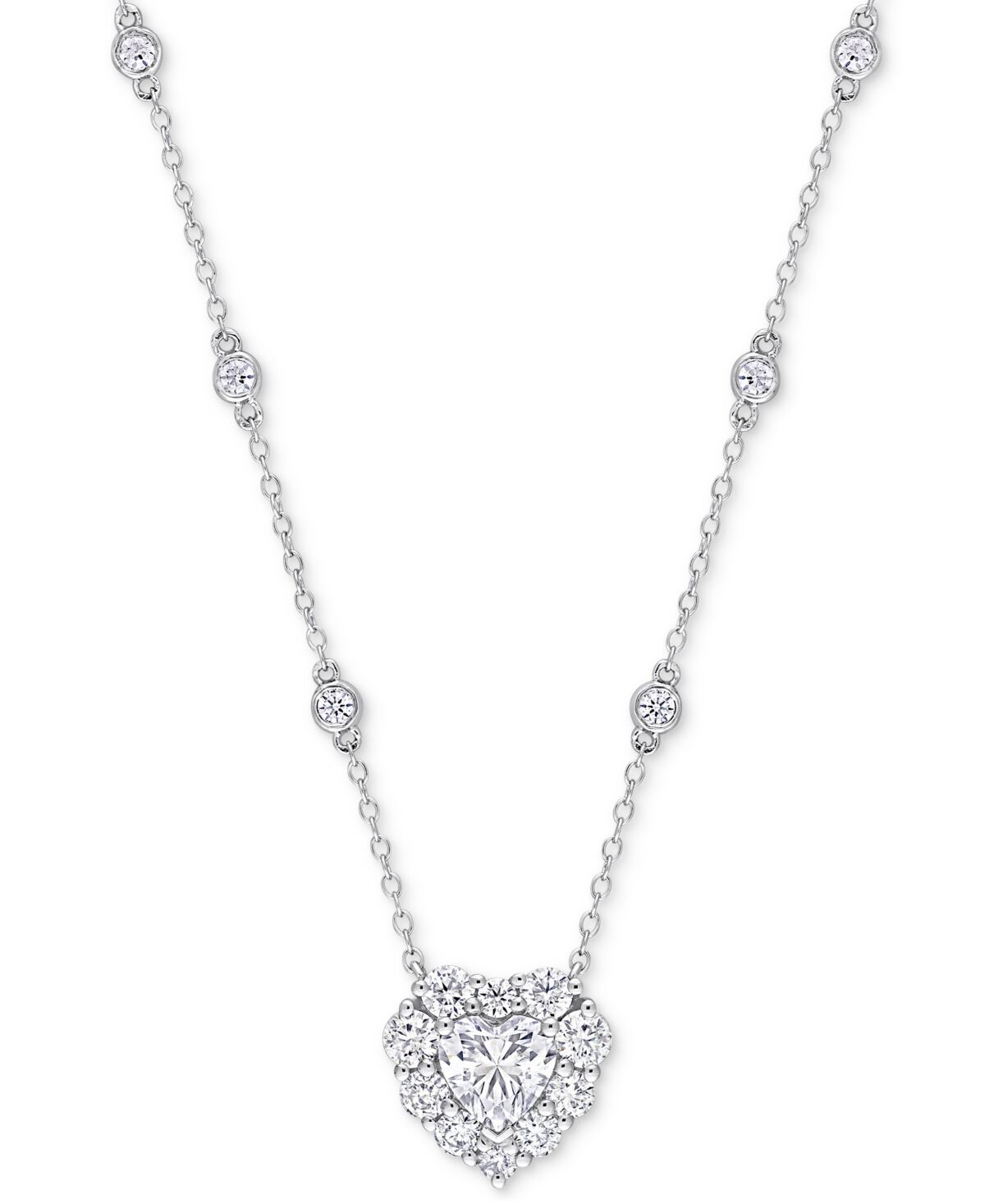 Macy's Moissanite Heart Halo Pendant Necklace (2 ct. t.w.) in Sterling Silver, 18