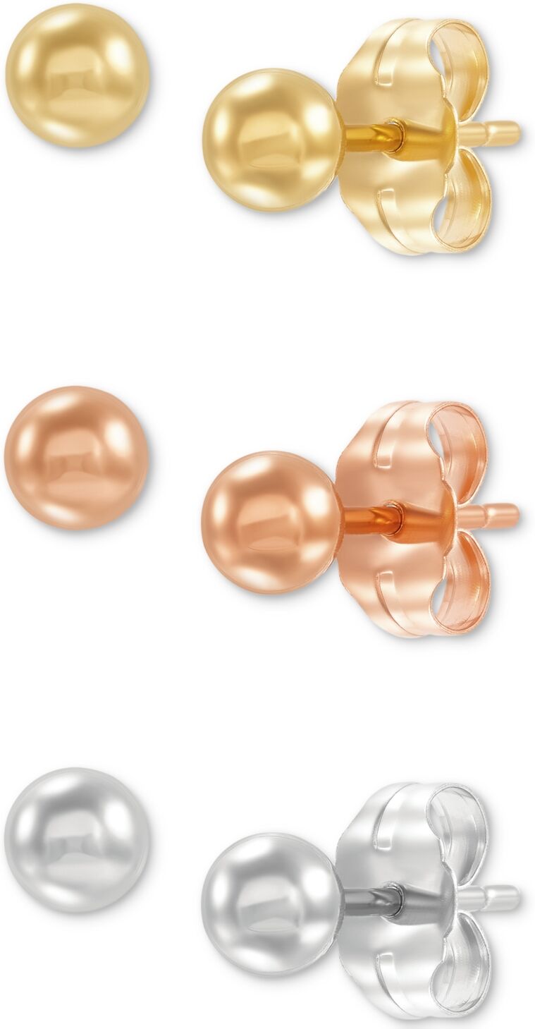 Macy's 3-Pc. Set Polished Ball Stud Earrings in 14k Tricolor Gold - Gold