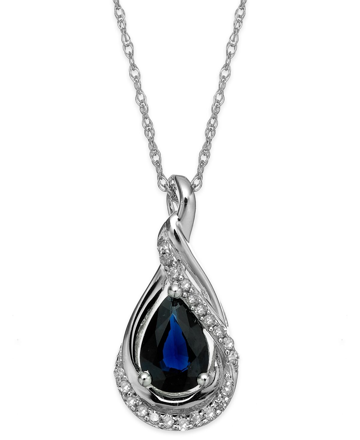 Macy's Sapphire (9/10 ct. t.w.) and Diamond Accent Wrap Pendant Necklace in 14k White Gold - Sapphire