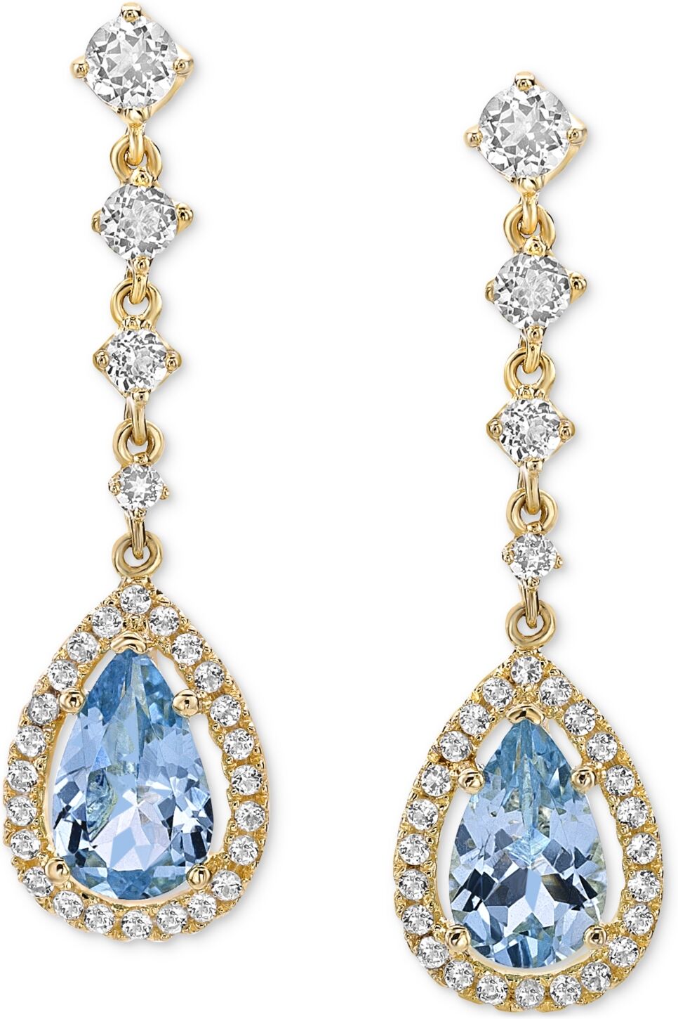 Macy's Sapphire (3 ct. t.w.) & White Topaz (3/4 ct. t.w.) Halo Drop Earrings in Gold-Plated Sterling Silver (Also in Tanzanite & Aquamarine) - Aquamarine