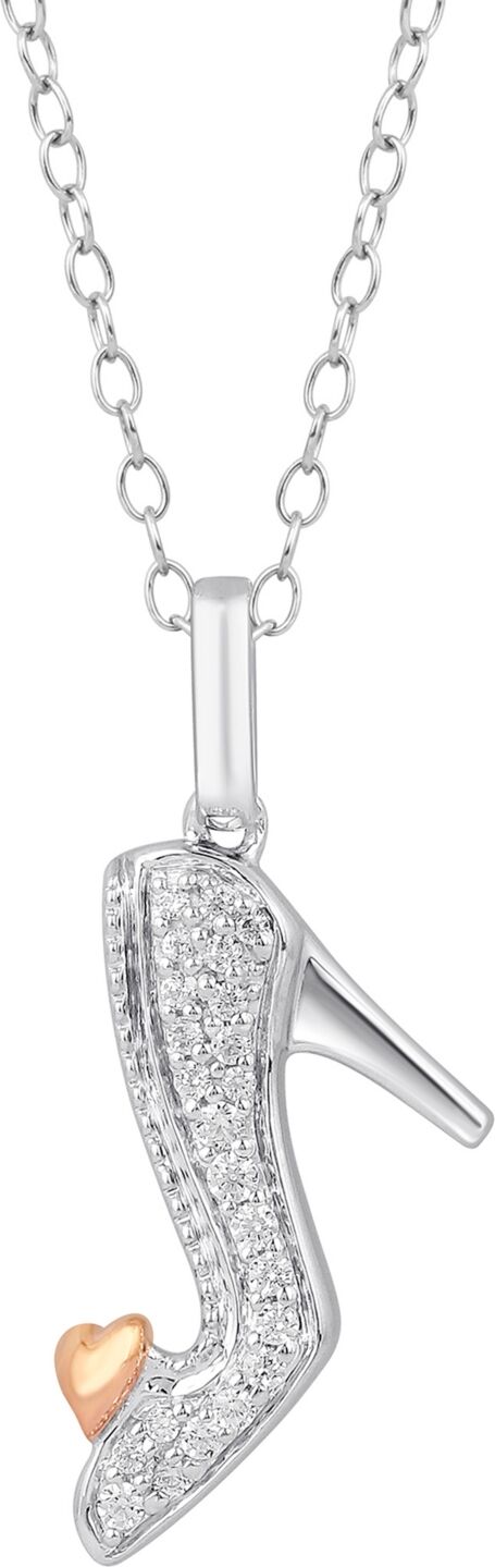 Disney Enchanted Disney Fine Jewelry Diamond Cinderella Slipper & Heart Pendant Necklace (1/10 ct. t.w.) in Sterling Silver & 10K Rose Gold, 16