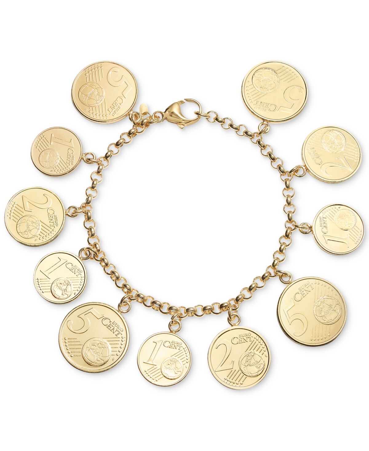 Italian Gold Euro Coin Charm Bracelet in 14k Gold Vermeil