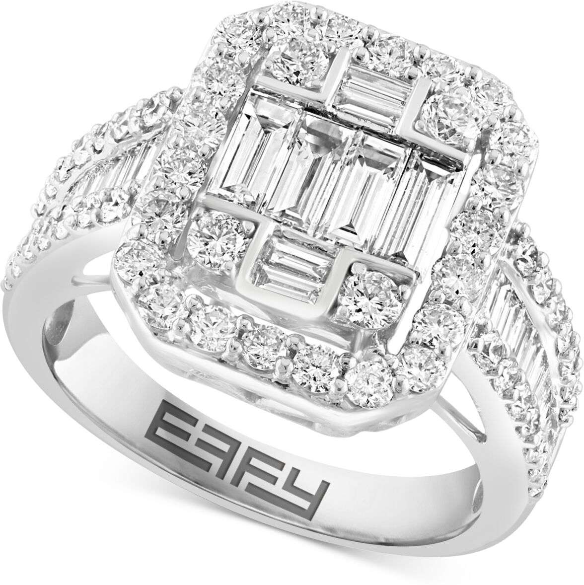 Effy Collection Effy Diamond Emerald Shaped Halo Cluster Engagement Ring (1-7/8 ct. t.w.) in 14k White Gold - White Gold