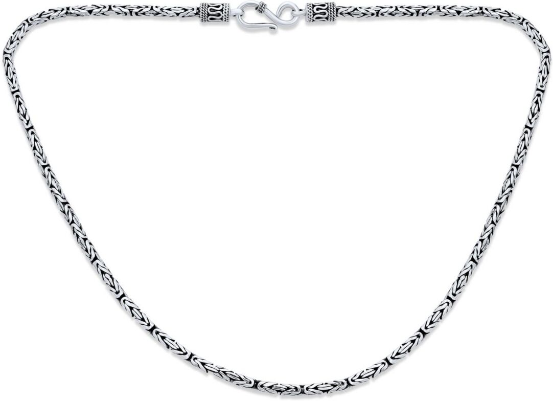 Bling Jewelry Balinese Handmade Strong 3MM Thick Oxidized .925 Sterling Silver Byzantine Bali Chain Necklace For Women 18 Inch Indonesian S Hook Made