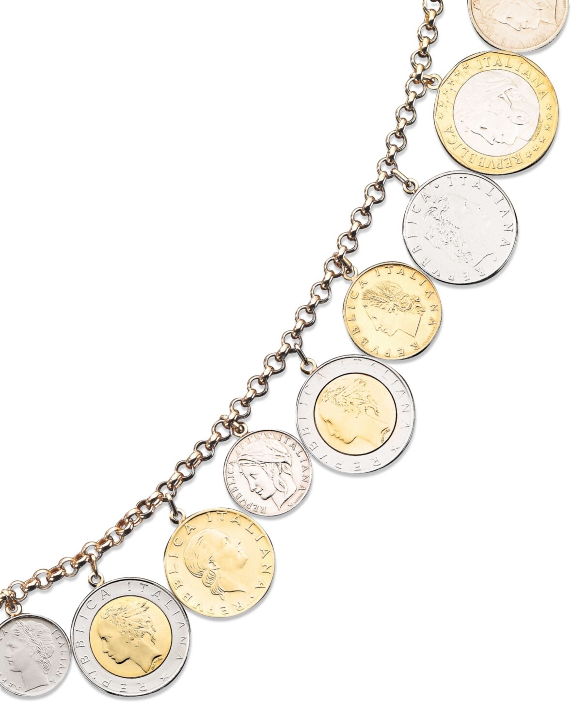 Italian Gold Vermeil Bracelet, Lira Coins Charm Bracelet