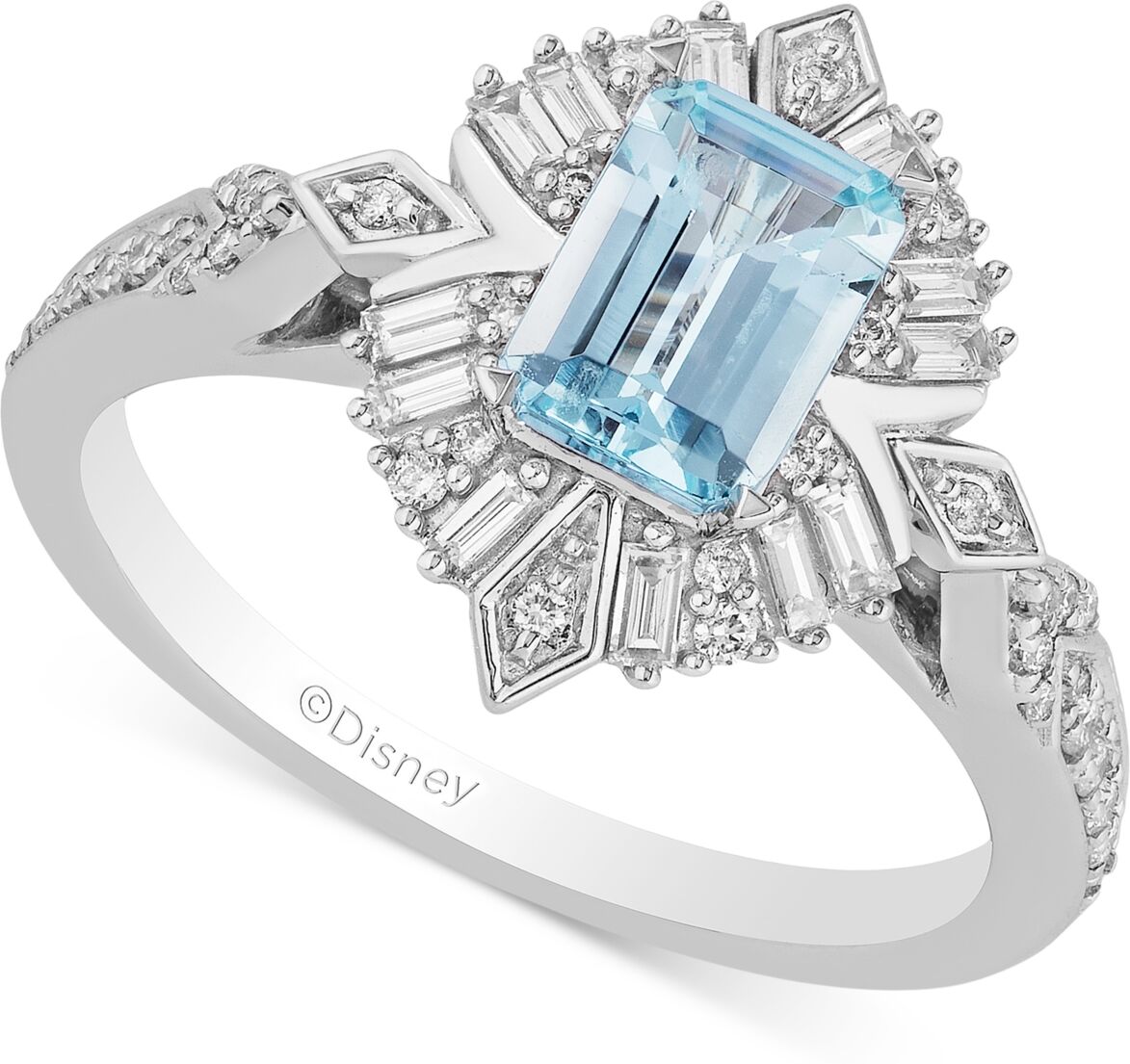 Disney Enchanted Disney Fine Jewelry Aquamarine (7/8 ct. t.w.) & Diamond (1/3 ct. t.w.) Elsa Ring in 14k White Gold - White Gold