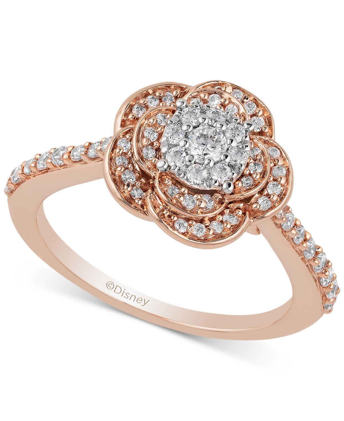 Disney Enchanted Disney Fine Jewelry Diamond Cluster Belle Flower Ring (1/2 ct. t.w.) in 10k Rose & White Gold - Two Tone
