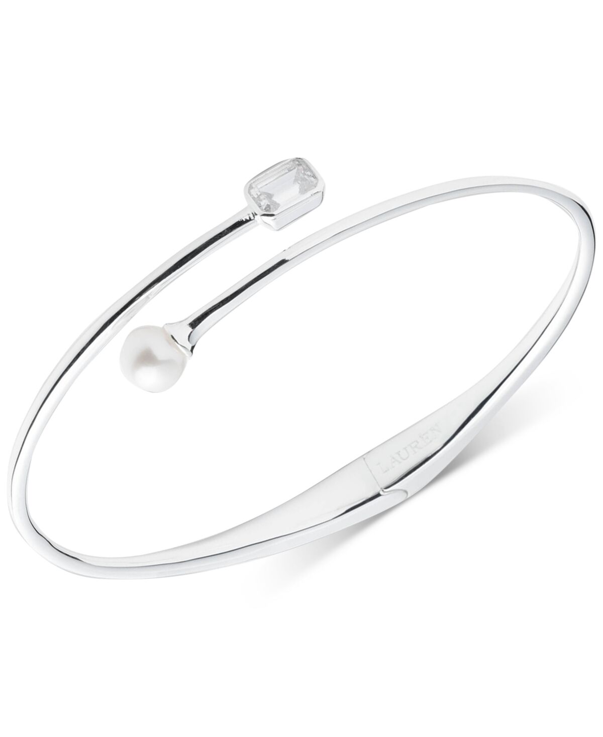 Ralph Lauren Lauren Ralph Lauren Freshwater Pearl (6mm) & Cubic Zirconia Bypass Bangle Bracelet in Sterling Silver - Sterling Silver