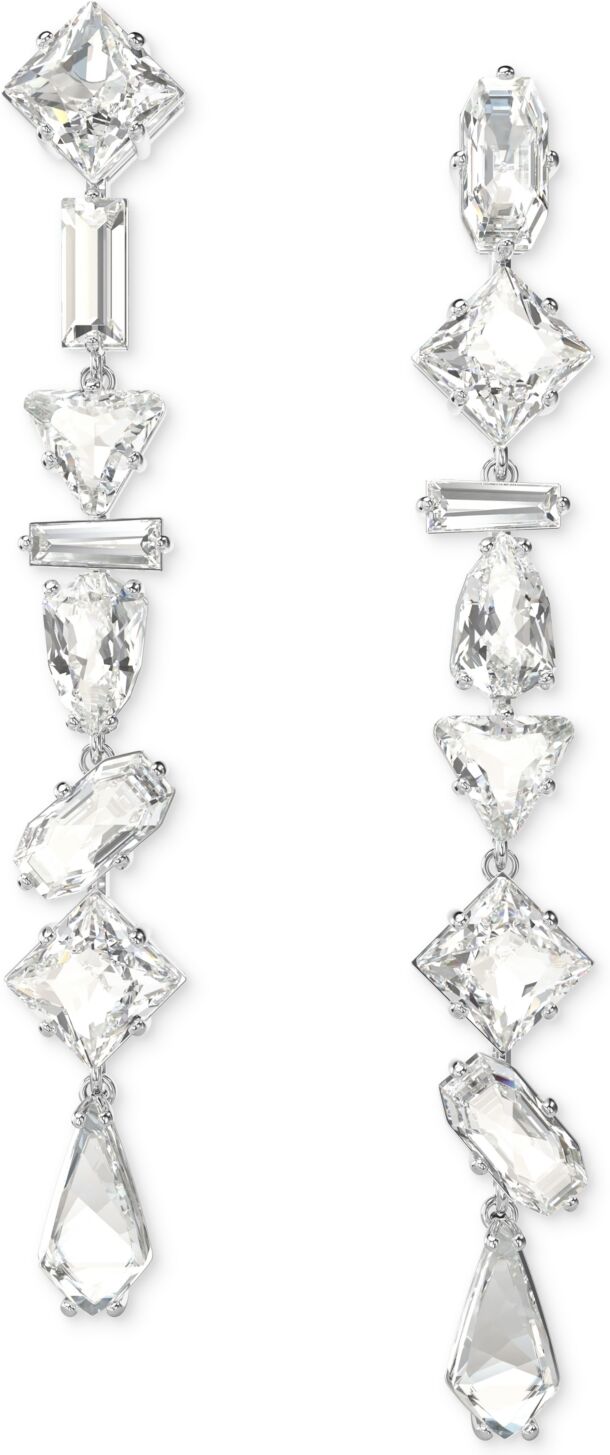 Swarovski Rhodium-Plated Mixed Crystal Linear Drop Earrings - Silver