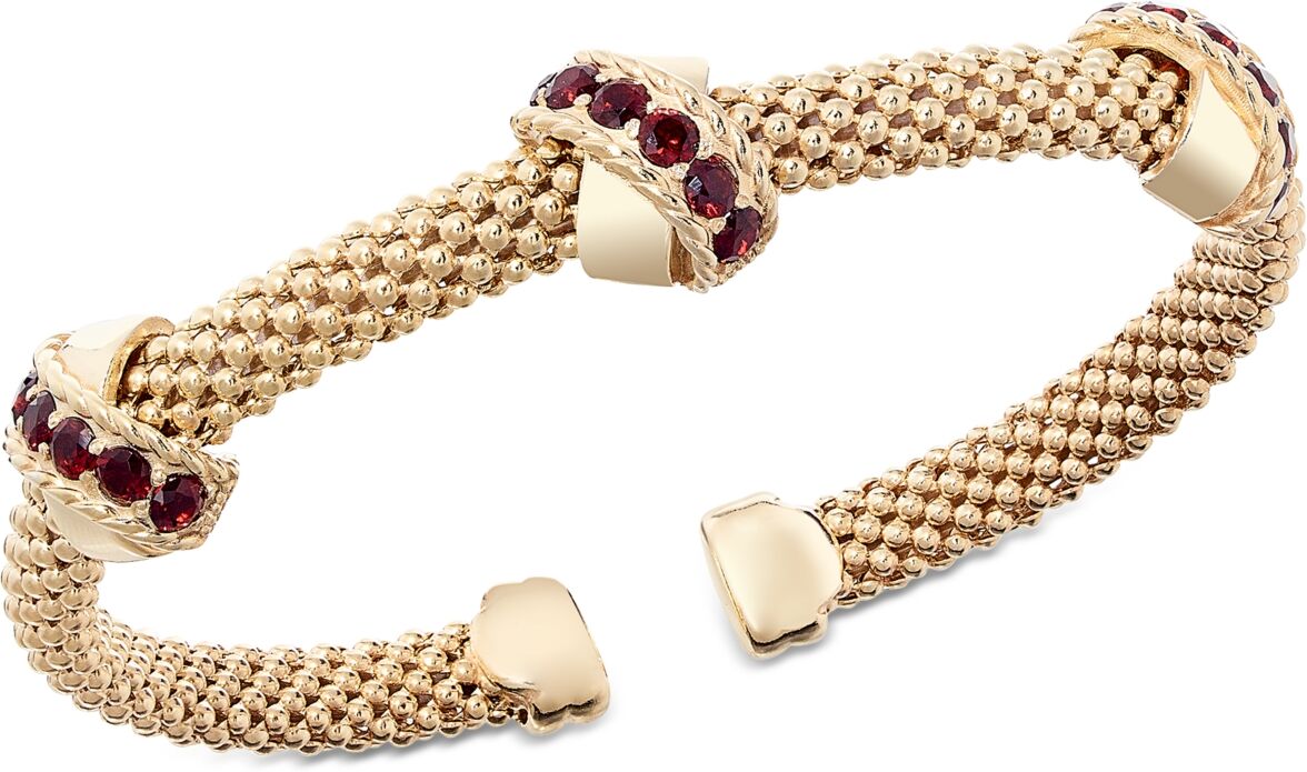 Macy's Garnet Crisscross Popcorn Link Cuff Bangle Bracelet (3/8 ct. t.w.) in 14k Gold-Plated Sterling Silver - Garnet