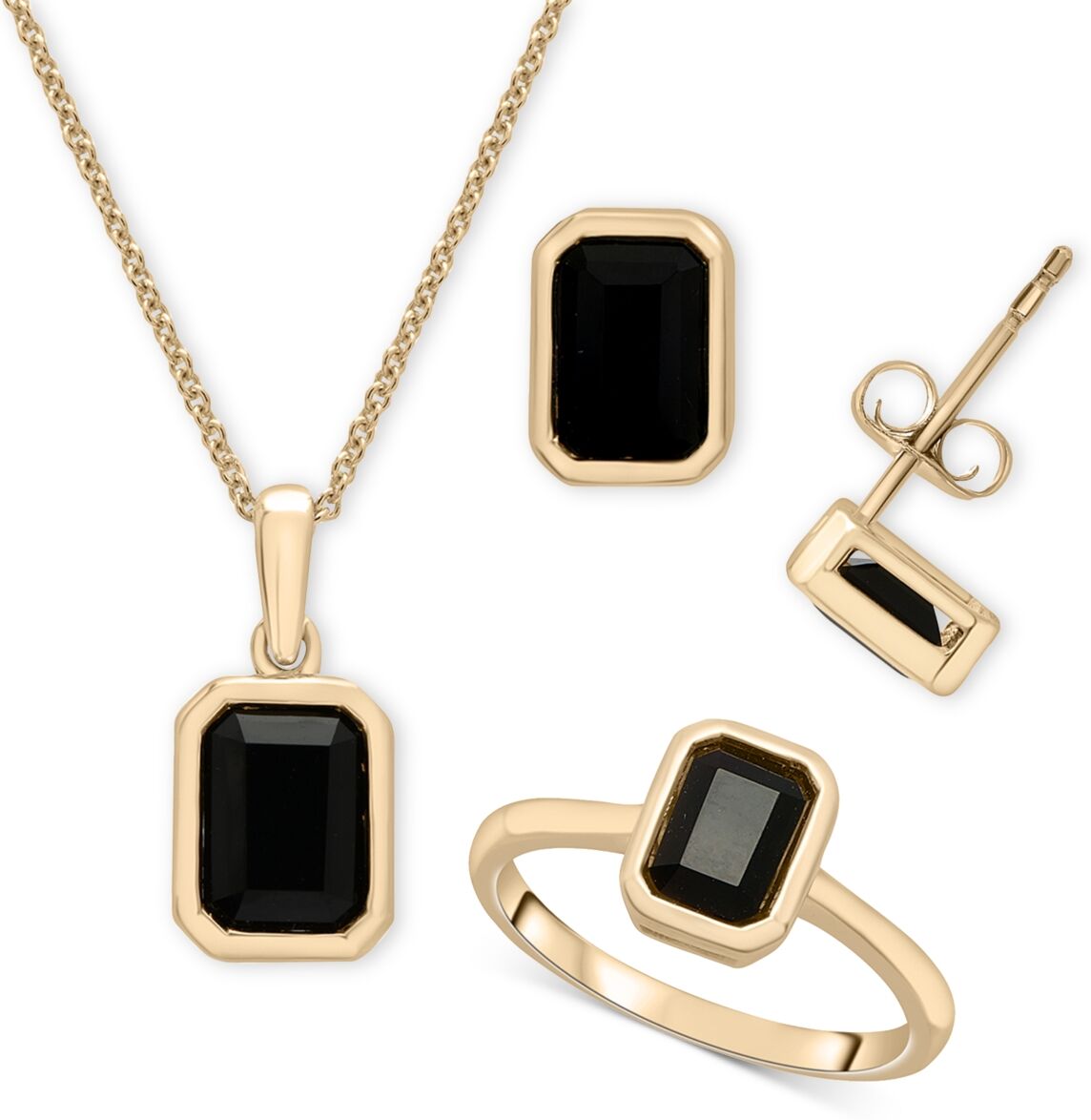 Macy's 3-Pc. Set Onyx Octagon Pendant Necklace, Ring & Stud Earrings in 14k Gold-Plated Sterling Silver - Onyx