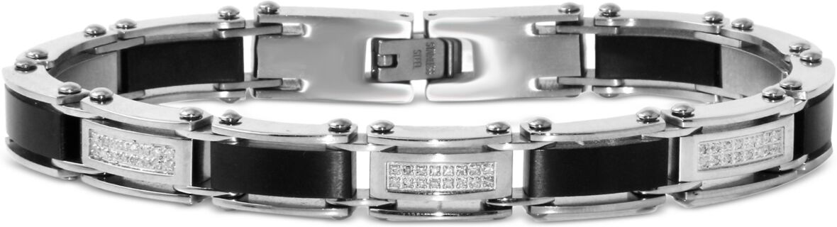 Macy's Men's Diamond Link Bracelet (1/4 ct. t.w.) in Stainless Steel & Black Ion-Plate - Steel