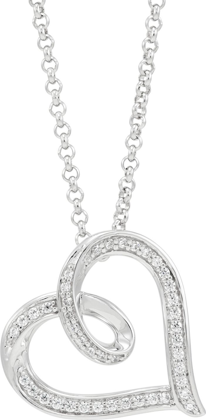 Macy's Diamond Swirl Heart Pendant Necklace (1/4 ct. t.w.) in Sterling Silver, 16