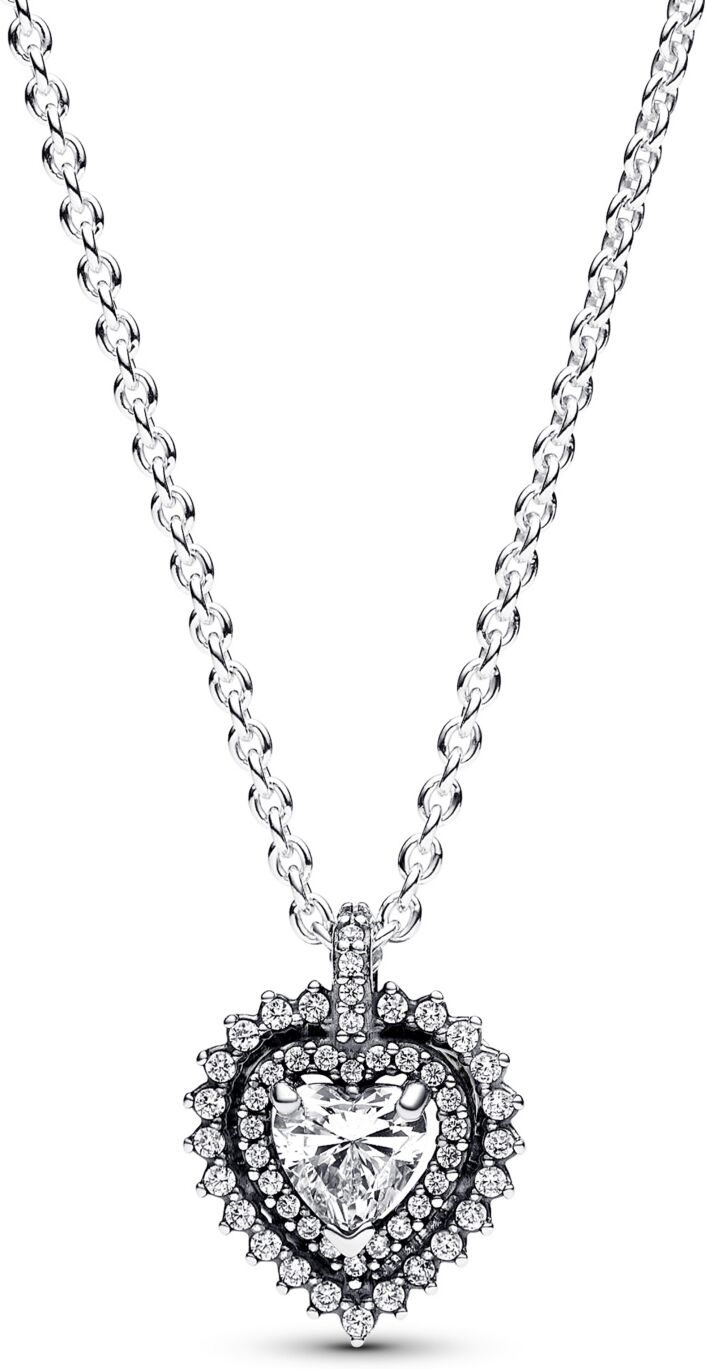 Pandora Sterling Silver with Clear Cubic Zirconia Heart Collier Necklace - Silver