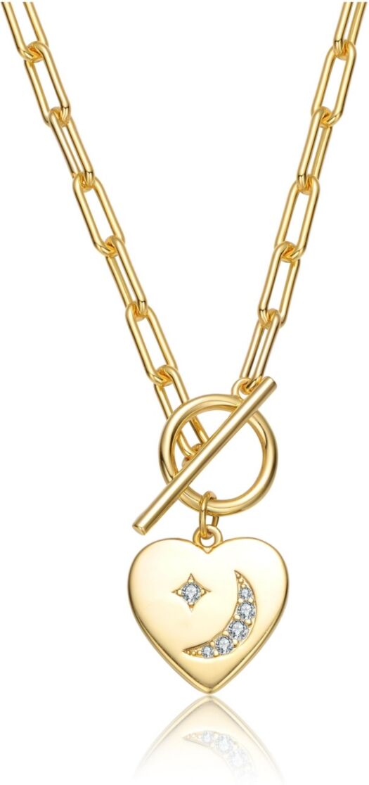 GiGiGirl Teens/Young Adults 14K Gold Plated Cubic Zirconia Moon and Star Heart Charm Necklace - Gold