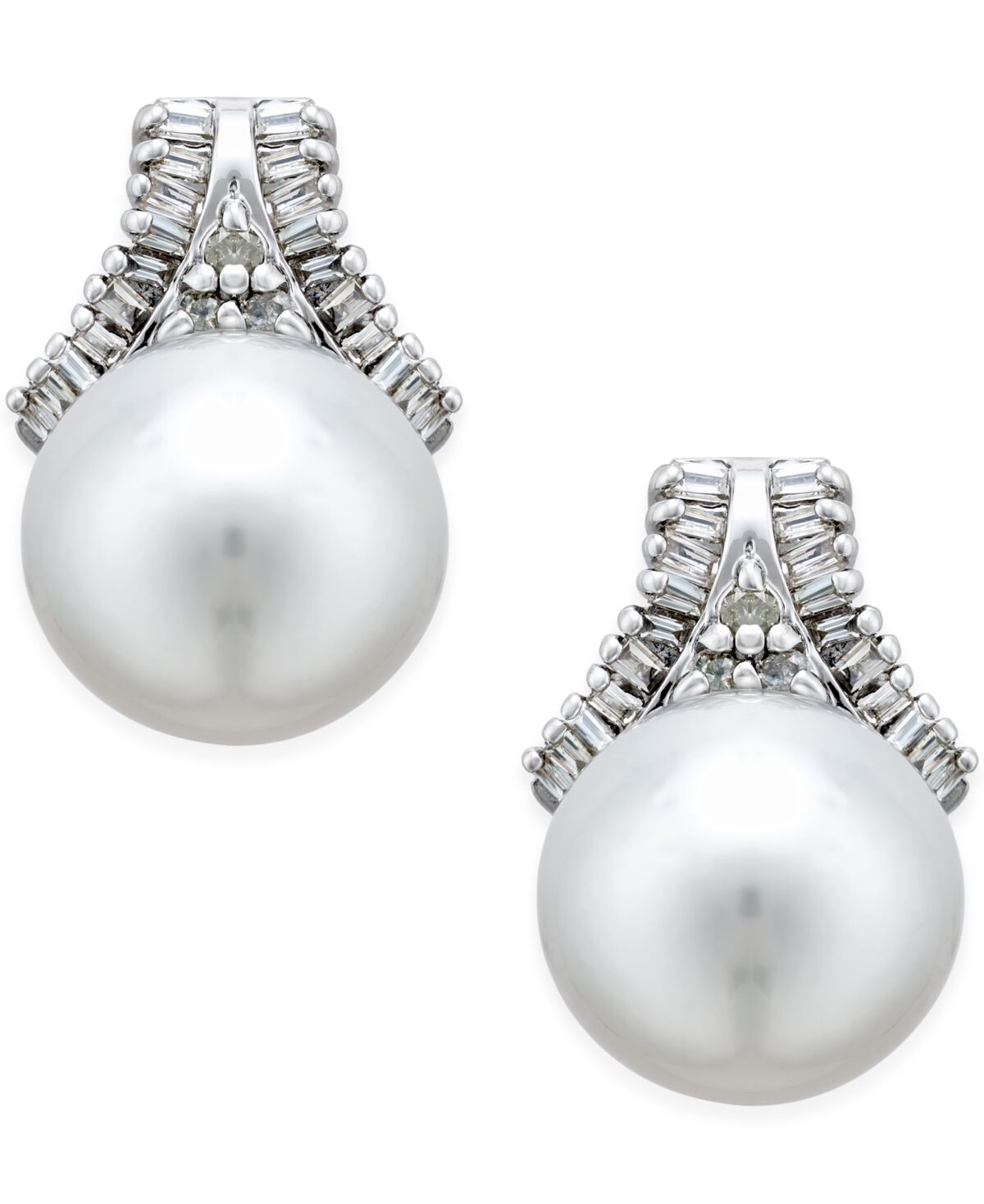 Macy's Cultured South Sea Pearl (11mm) and Diamond (5/8 ct. t.w.) Drop Earrings in 14k White Gold