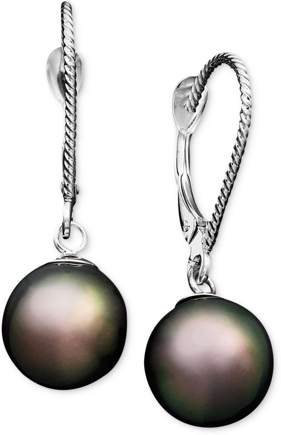 Macy's Pearl Earrings, 14k White Gold Cultured Tahitian Pearl Drop Earrings (8mm)