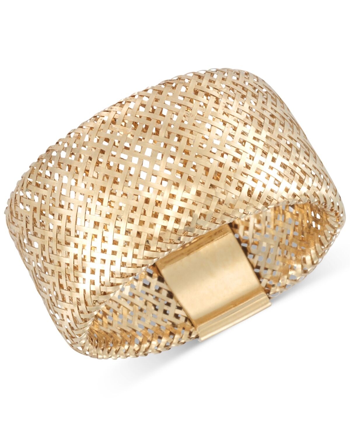 Italian Gold Openwork Mesh Stretch Ring in 14k Gold, Made in Italy - Yellow Gold