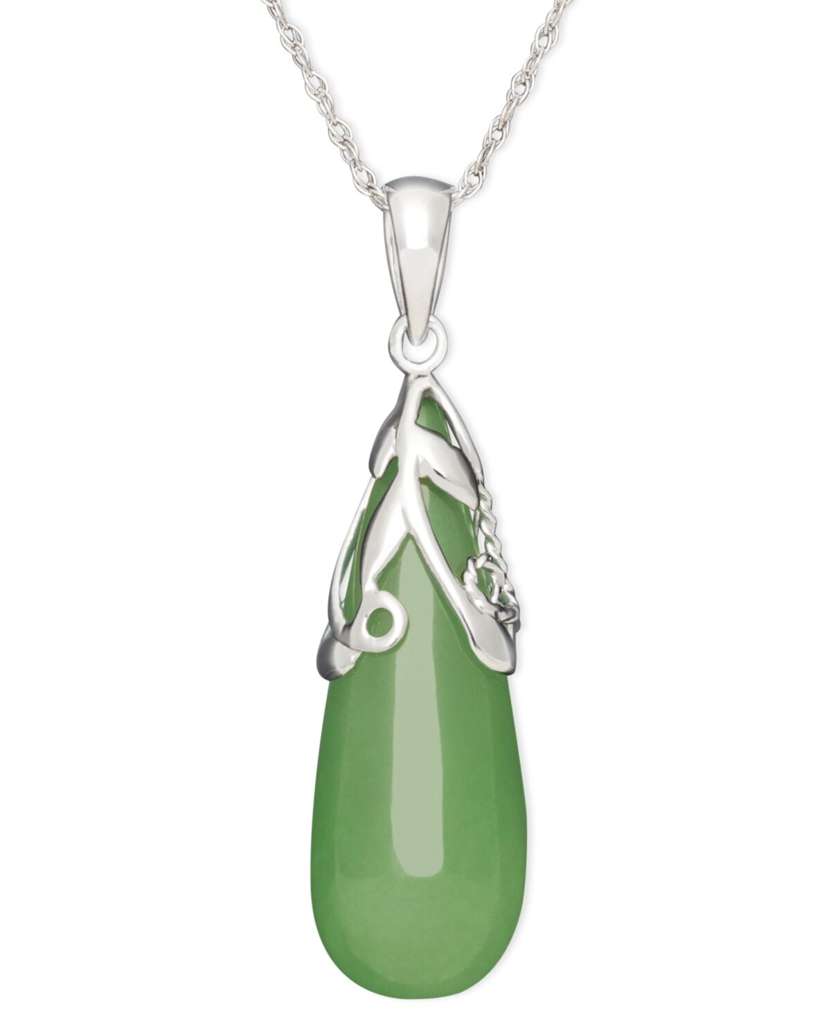 Macy's Sterling Silver Necklace, Jade Leaf Top Teardrop Pendant