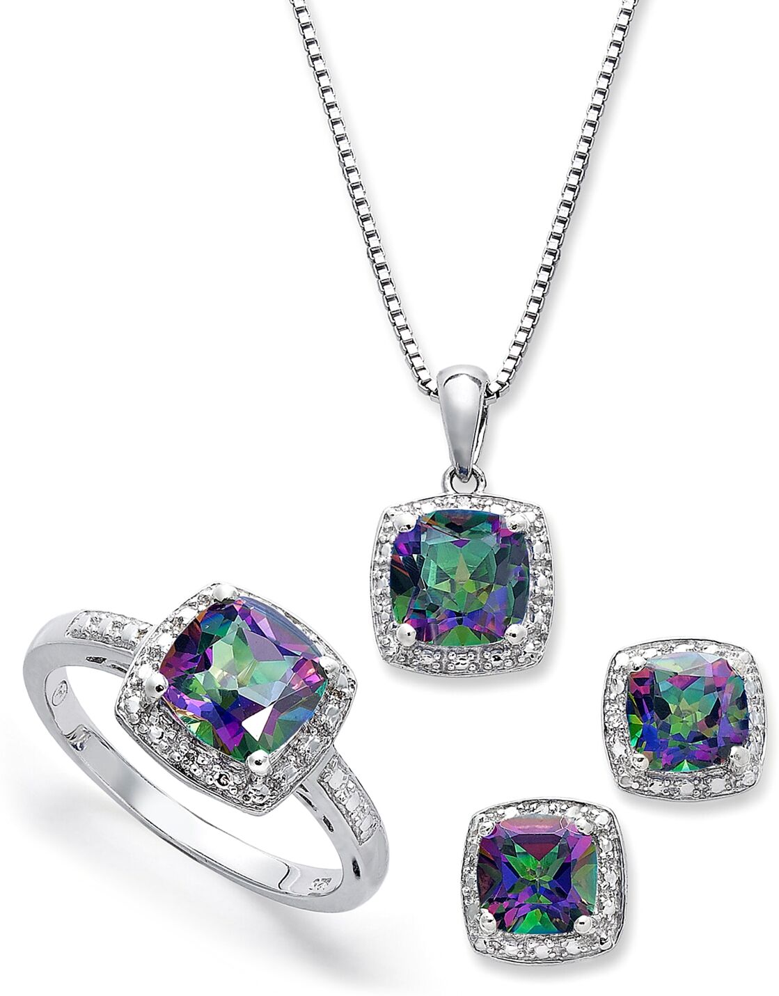 Macy's Sterling Silver Jewelry Set, Mystic Topaz (4-3/4 ct. t.w.) and Diamond Accent Necklace, Earrings and Ring Set - Mystic Topaz